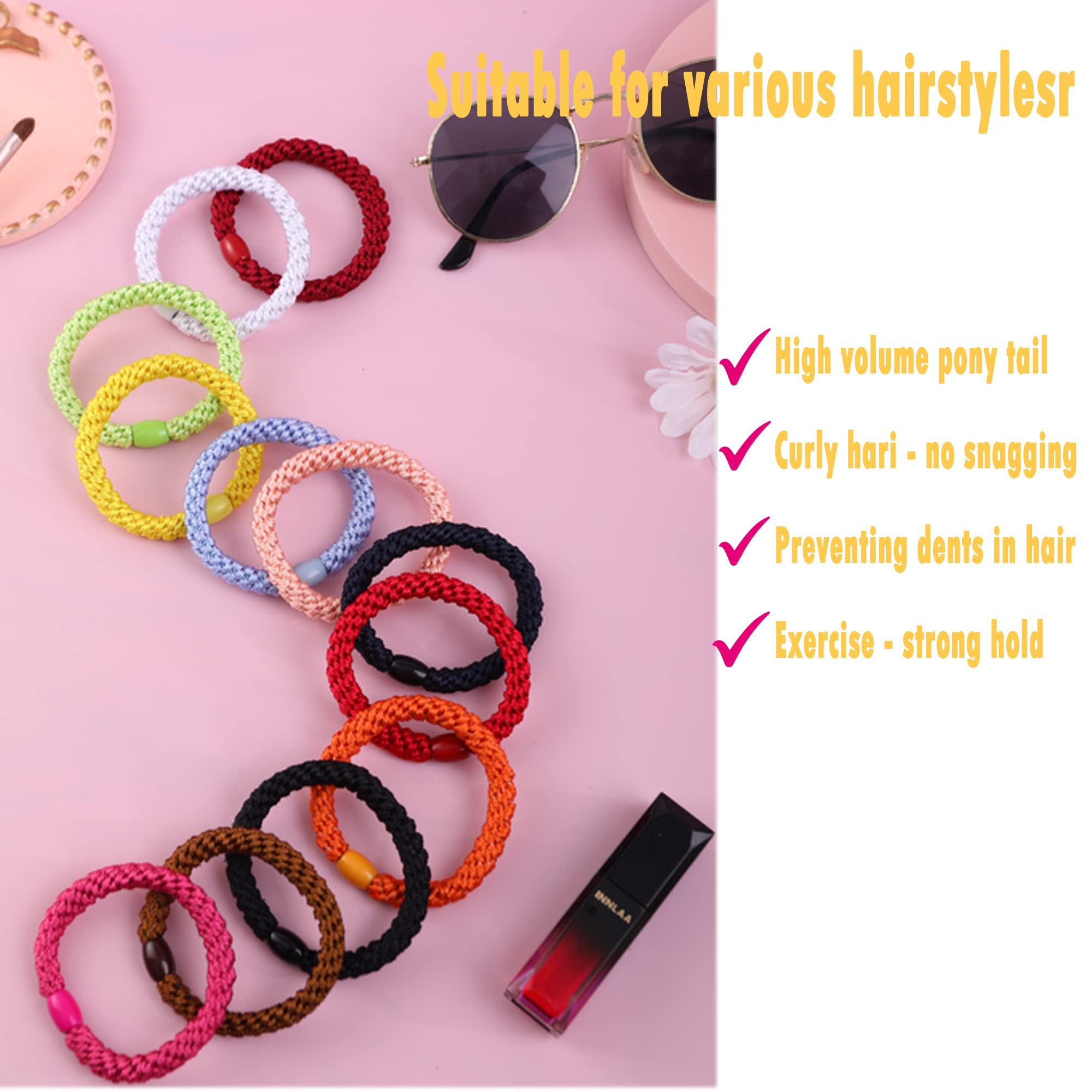 AXEN 8PCS Elasitc Hair Tie for Women Girls, Cotton Bands Soft Woven Ponytail Holders for Thick Hair and Curly Hair, Bright Colors