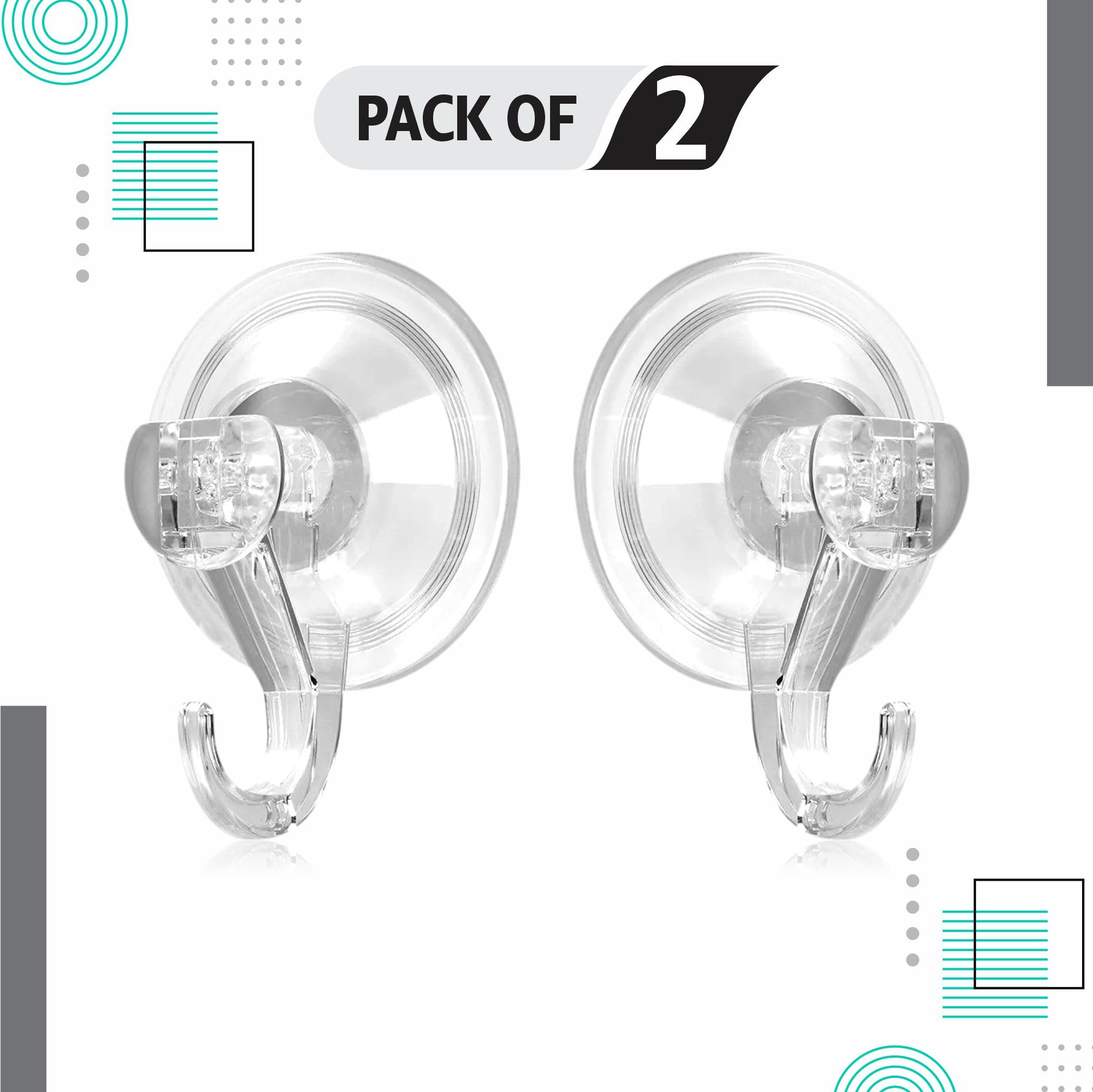 Suction Hooks Heavy Duty Vacuum Sucker Pads Cup Hook Hangers For Window Wall Bathroom Towel Shower Coat Kitchen Key Robe Strong Clear Plastic Removable Reusable Holder Holds Max 3kg (Pack of 2)