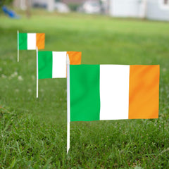 Ireland Stick Flag, ANLEY Irish National 5x8 inch HandHeld Mini Flag With 12 inches White Solid Pole - Vivid Color and Fade Resistant - Hibernian 5 x 8 inch Hand Held Stick Flags With Spear Top (1 Dozen)