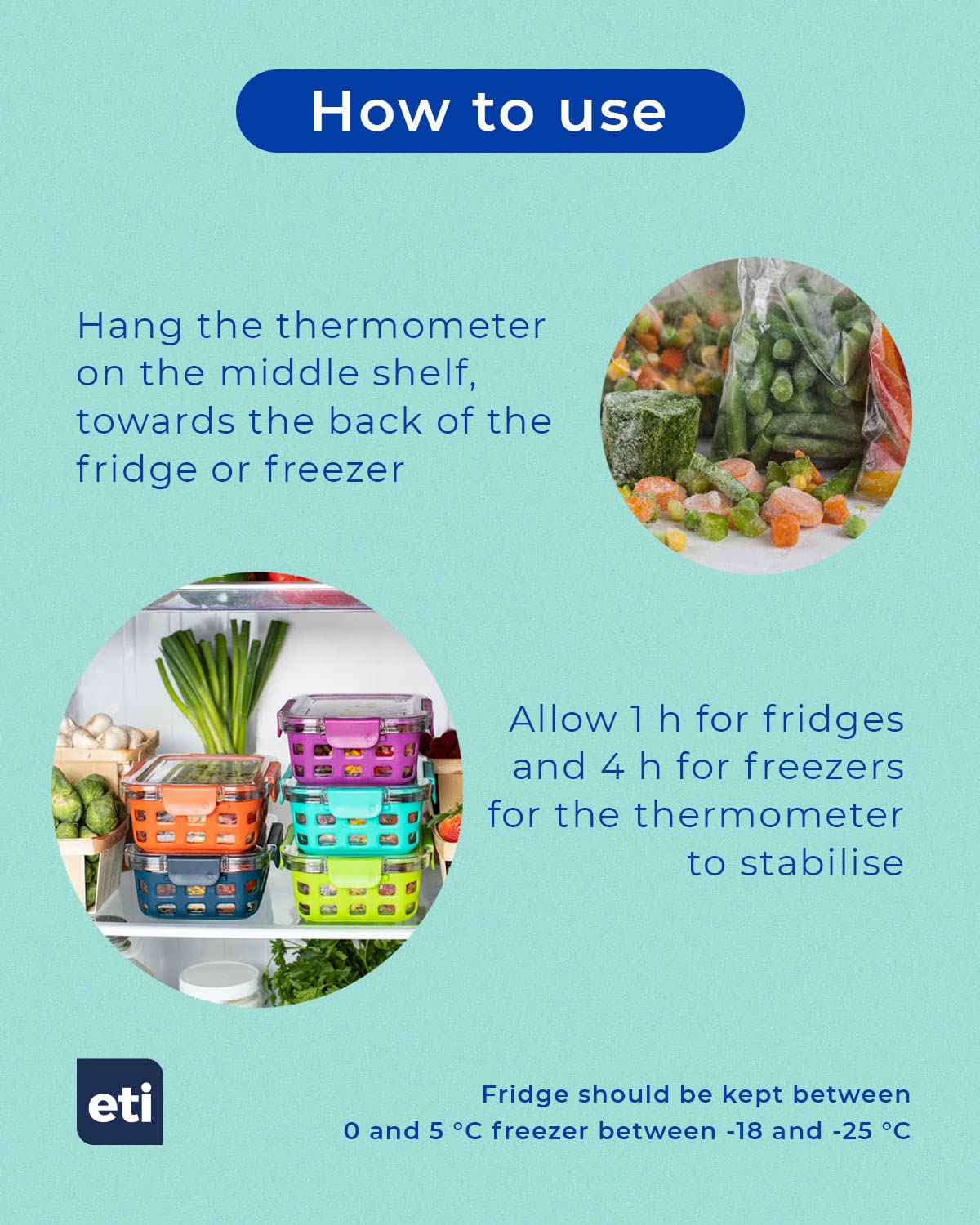 Fridge Or Freezer Thermometer 52 mm Dial, Colour Coded Zones. Ideal For Home, Restaurants, Bars, Cafes