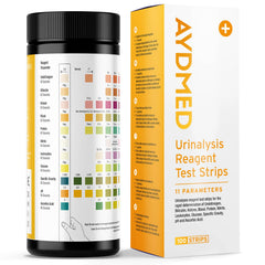 100 x Aydmed 11-in-1 Urinalysis 11 Parameter Urine Test Strips for Urobilinogen, Bilirubin, Ketone, Blood, Protein, Nitrite, Leukocytes, Glucose, Specific Gravity, pH & Ascorbic Acid