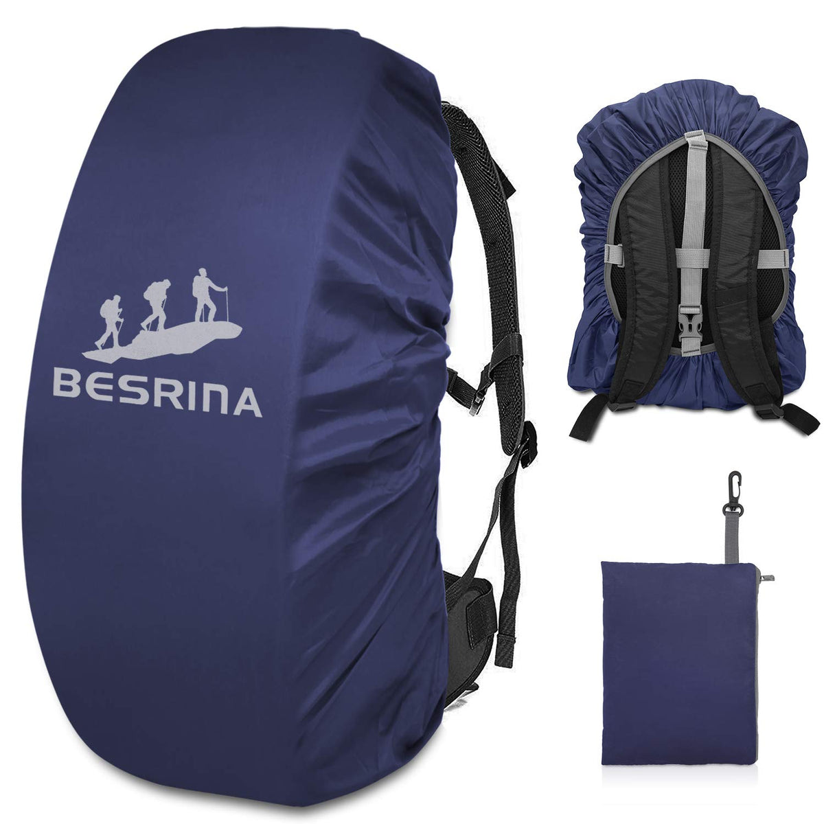 Besrina Backpack Rain Cover (15-90L),Upgraded Non-Slip Cross Buckle Strap & Reflective Waterproof Rucksack Cover for Hiking Camping Traveling Cycling