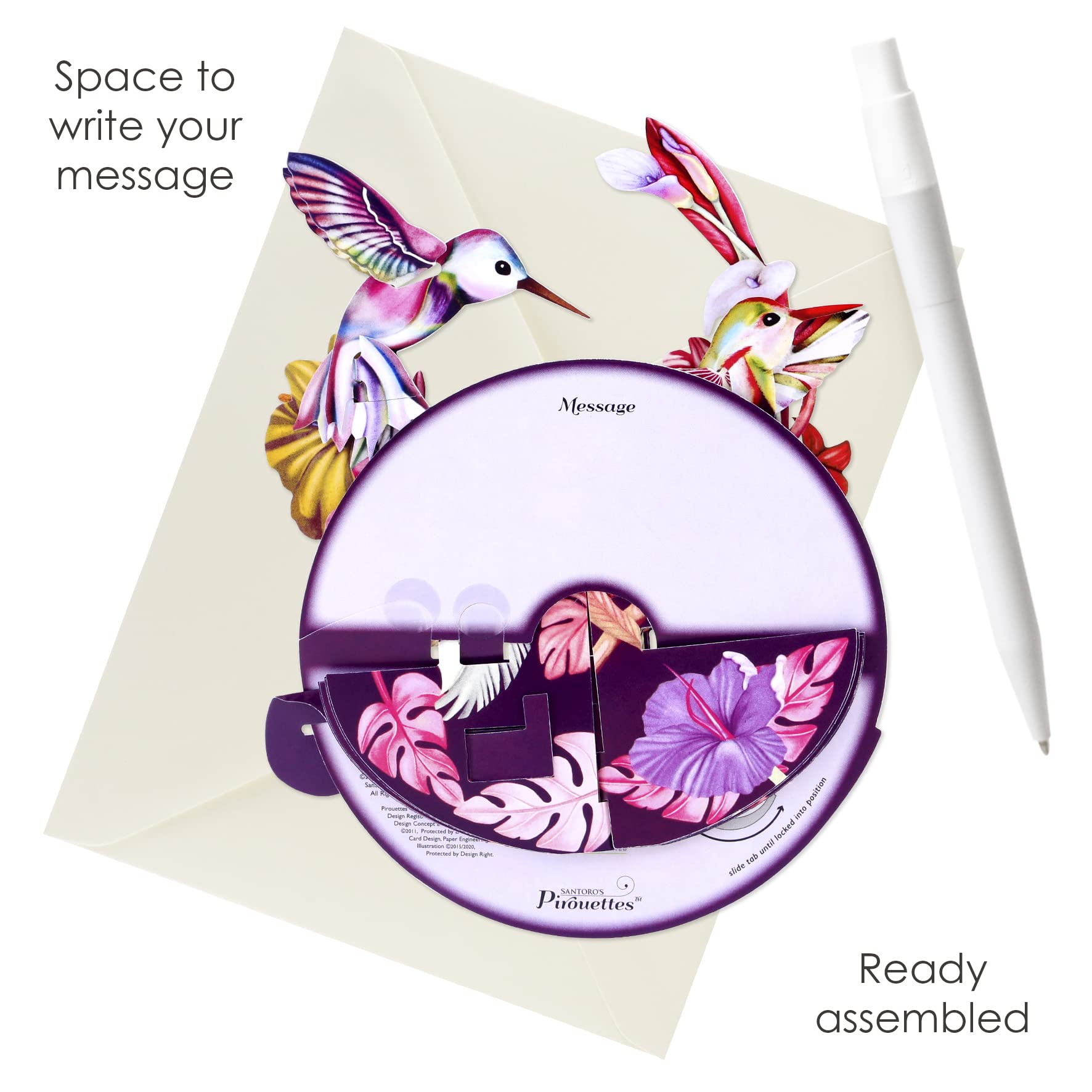 SANTORO Pirouette, 3D Pop Up Greeting Card - Hummingbirds (Blush) - For Her, Him, Mum, Wife, Sister, Daughter, Birthday, Bird Lovers   Thank You Cards For Teacher   Get Well Soon Card