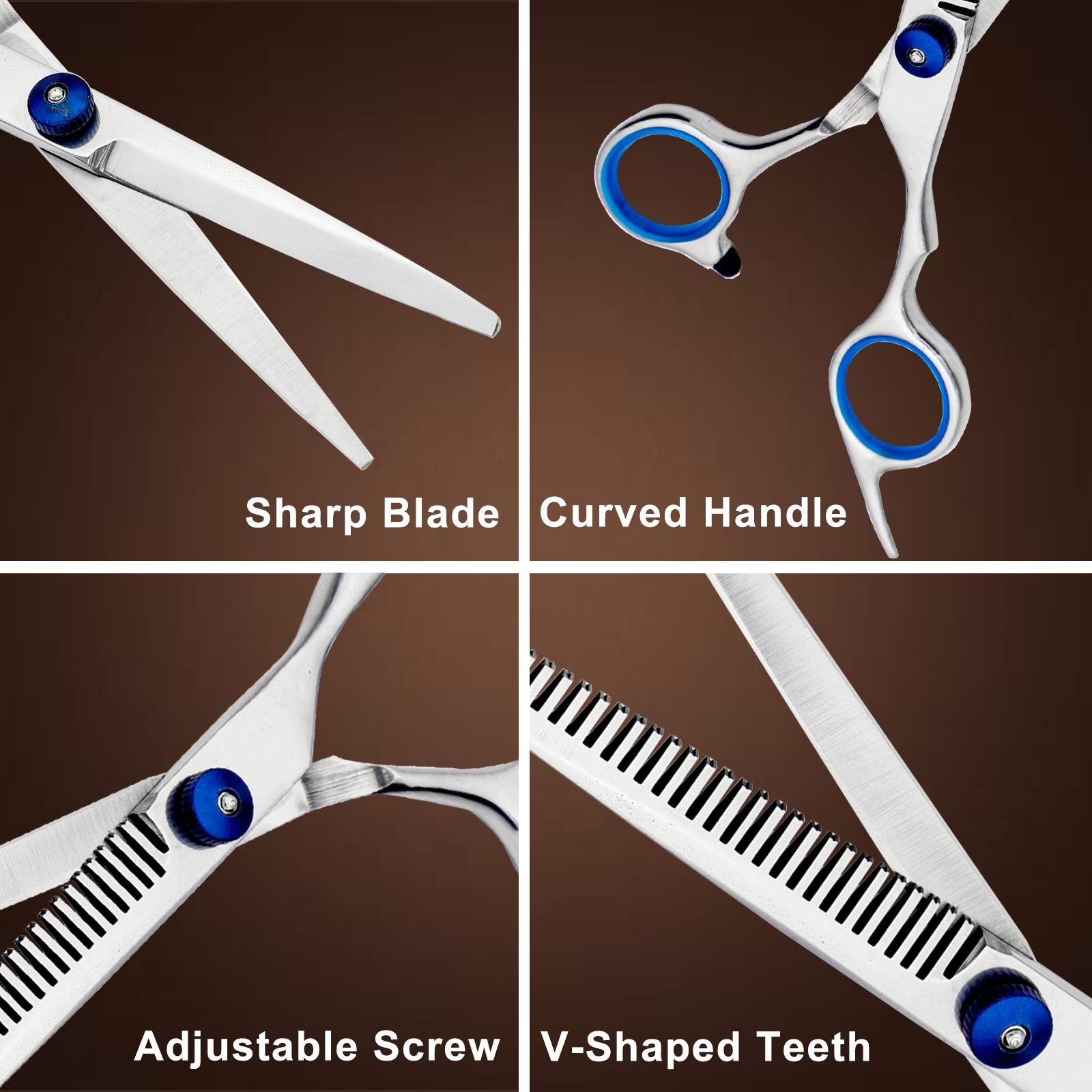 Hairdressing Scissors, Jiasoval Professional 6 Inch Haircut Scissor & Thinning Scissors Set, Hair Cutting Kit, Haircut Beard Trimming Shaping Grooming for Men Women Children Pets Home Salon Barber