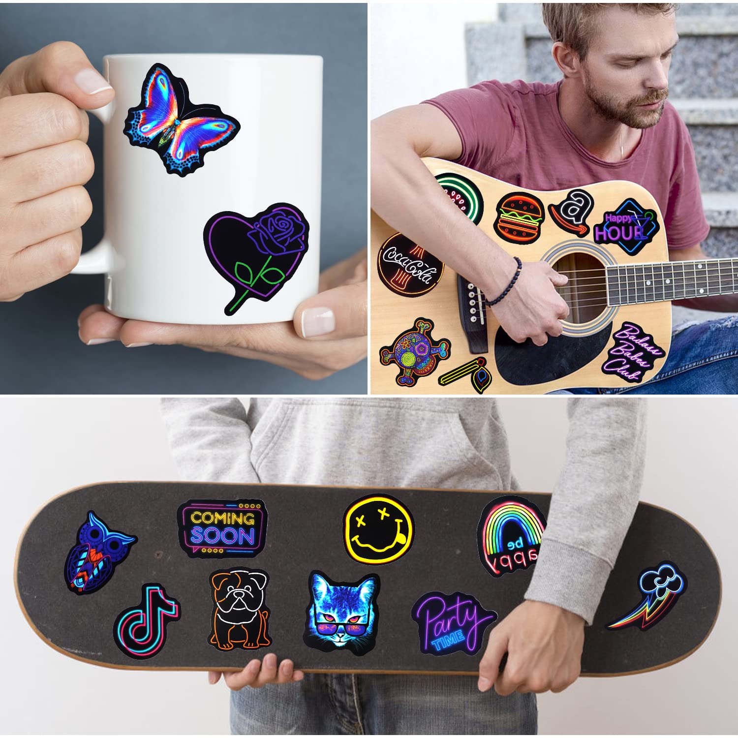 Stickers 200 Pcs Cool Graffiti Neon Sticker Pack, Stickers for Children Adults Teens, Waterproof Vinyl Stickers, Stickers for Laptop Phone MacBook Scooter Scrapbook Journal Planner Skate Guitar etc