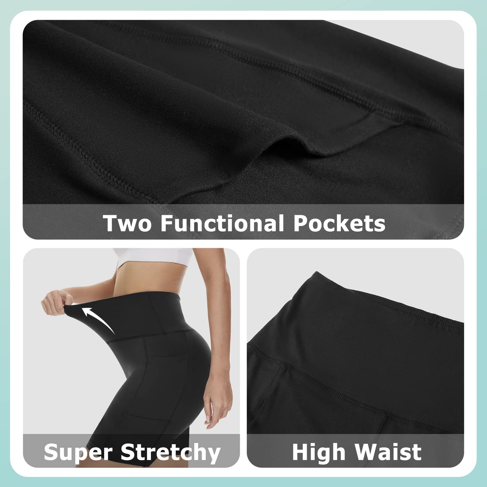 DDOBB Cycling Shorts Women with Pockets High Wasit Gym Shorts Tummy Control Tights Soft Strech Pants for Running Yoga(Deep Grey L-XL)