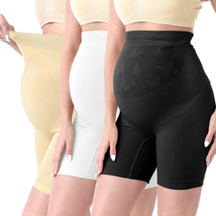 SUNNYBUY 3 Pack Women Maternity Shapewear for Dresses Seamless Mid-Thigh Pregnancy Shapewear Support-BlackNudeWhite-M