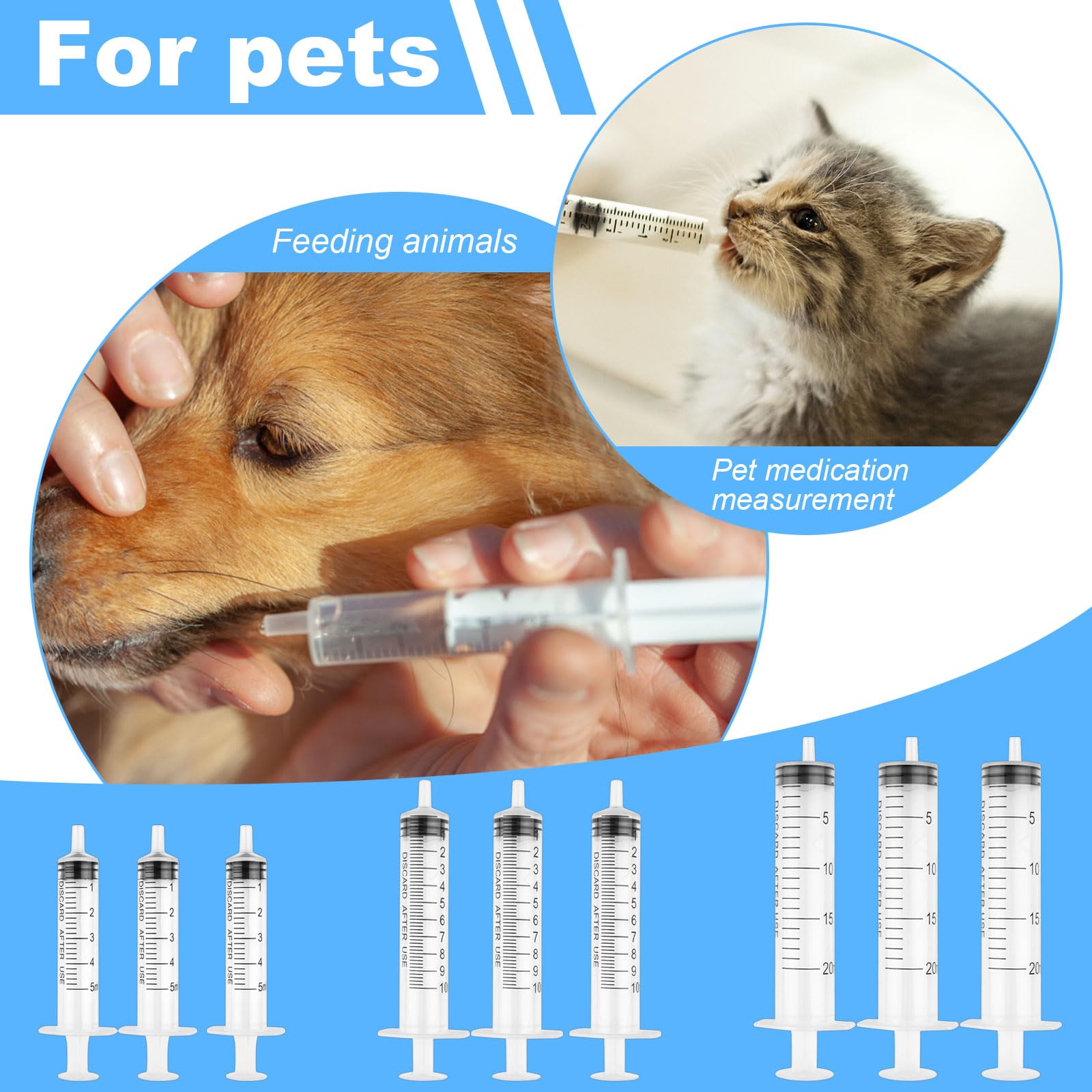 Syringe Set, 5ml 10ml 20ml Plastic Syringe, Feeding Syringe for Pets, Liquid Measuring Syringe Tools, Syringe for Labs, Animal Feeding, Dispensing, Watering (No Needle, 9 PCS)