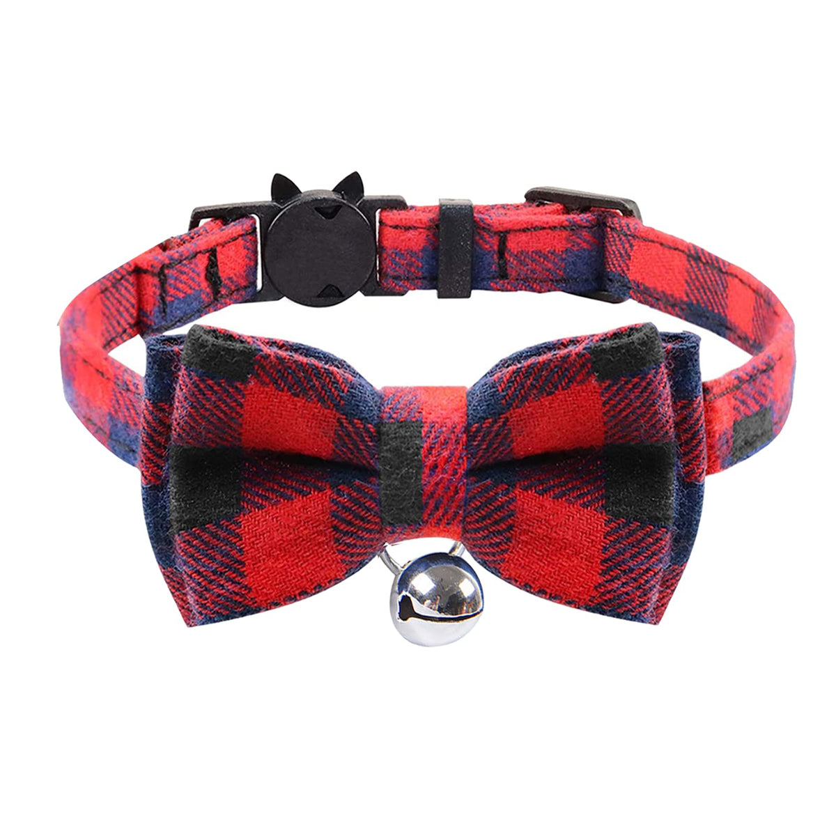 Red Plaid Cat Collars Quick Release Kitten Collar Bow Tie Safety Cat Bowtie Collars Christmas Cat Bow Collar With Bell Soft Tartan Collar Adjustable Pet Collars For Kitten Puppy Small Pets