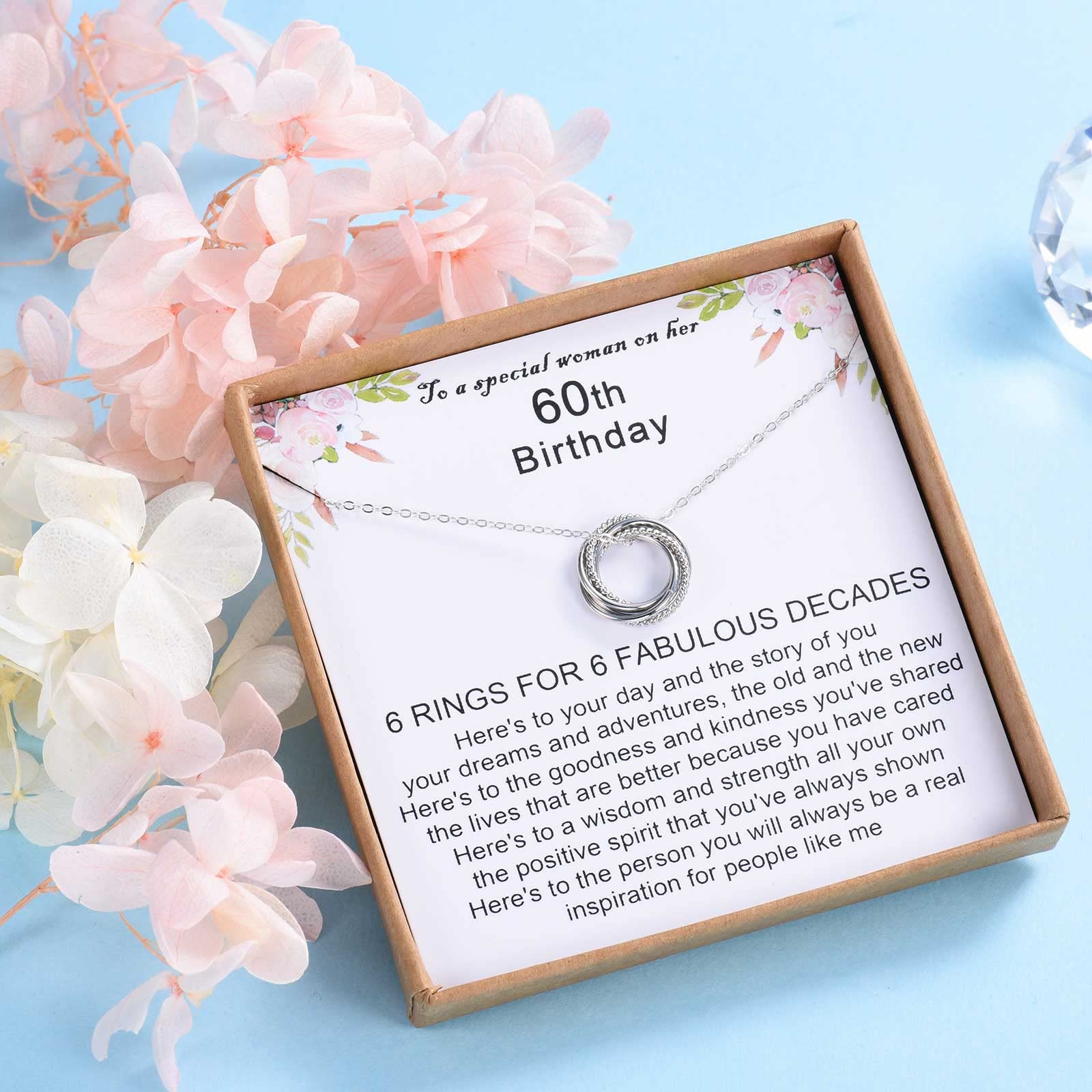 VOSAP 60th Birthday Gifts for Women, 60 Birthday Gifts for Best Friends, Sterling Silver 6 Rings Necklace Jewellery 60th Birthday Gifts for Her Mum