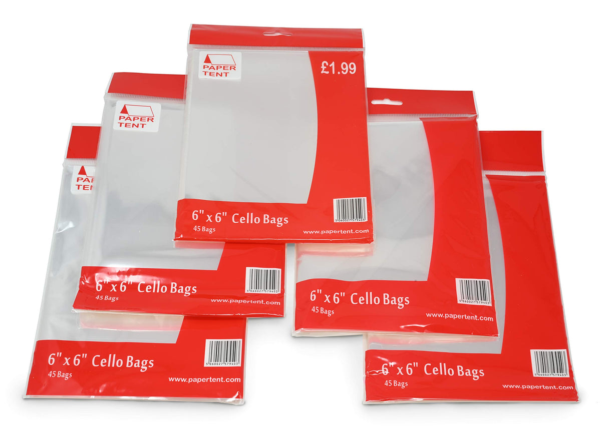 Papertent 6 inches x 6 inches Cello Bags, Qty 225 (5 Packs x 45)