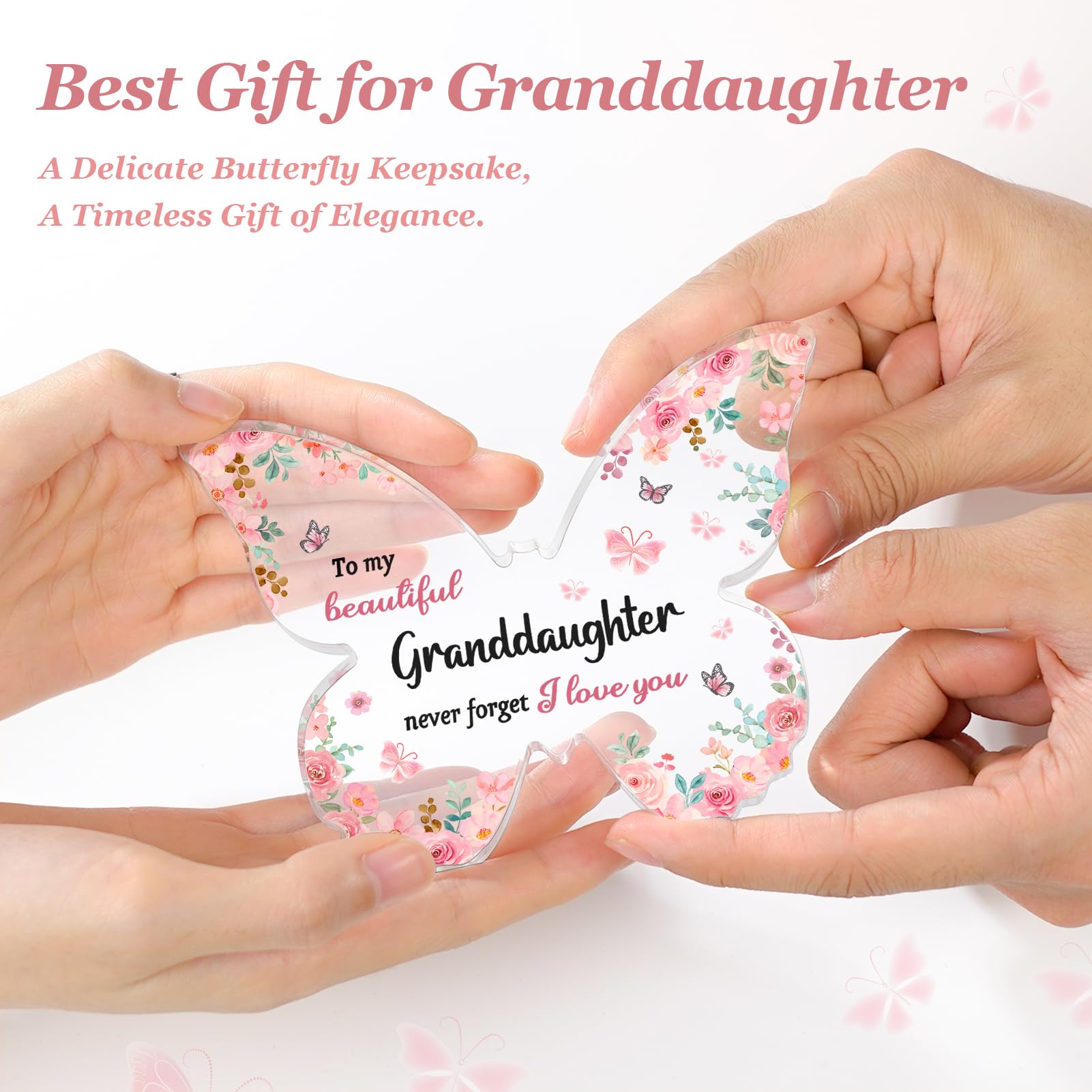 CheriGift Granddaughter Gifts, Cute Granddaughter Birthday Gifts, Mothers Day Gifts for Granddaughter, Beautiful Butterfly-Shaped Acrylic Keepsake, Best Granddaughter Gifts from Grandma Grandad