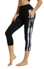 Sugar Pocket Womens Yoga Capris Running Pants Workout Legging Tummy Control with Side Pocket XL