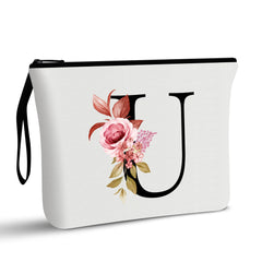 A-Z Personalized Makeup Bag,Birthday Gifts for Women Mom,Gifts for Best Friend,Bride Bridesmaid Cosmetic Bag(U)