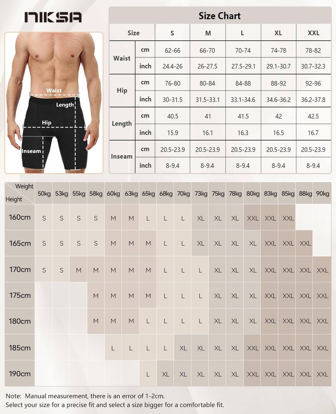 Niksa Mens Compression Shorts Gym Running Sports Underwear Base Layer Shorts, Black, XXL