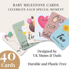 40 Baby Milestone Cards in Gift Box - Baby Shower Gifts for Mum - New Baby Gift for Boy or Girl - Unisex Milestone Baby Cards for New Parents Pregnancy Gifts and Keepsake