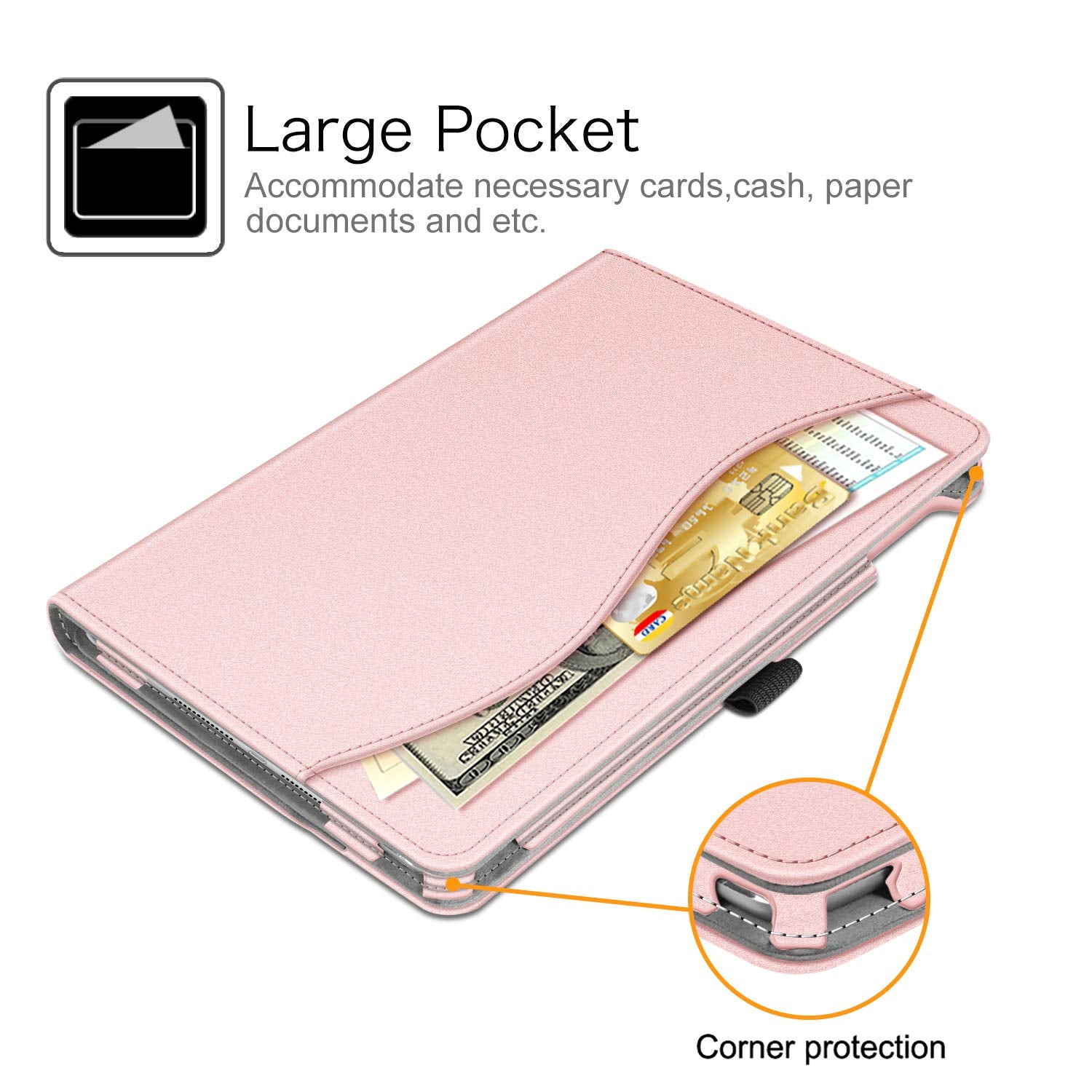 FINTIE Case for iPad 9th / 8th / 7th Generation (2021/2020/2019) 10.2 Inch - [Corner Protection] Multi-Angle Viewing Stand Cover with Pocket & Pencil Holder, Auto Wake Sleep, Rose Gold