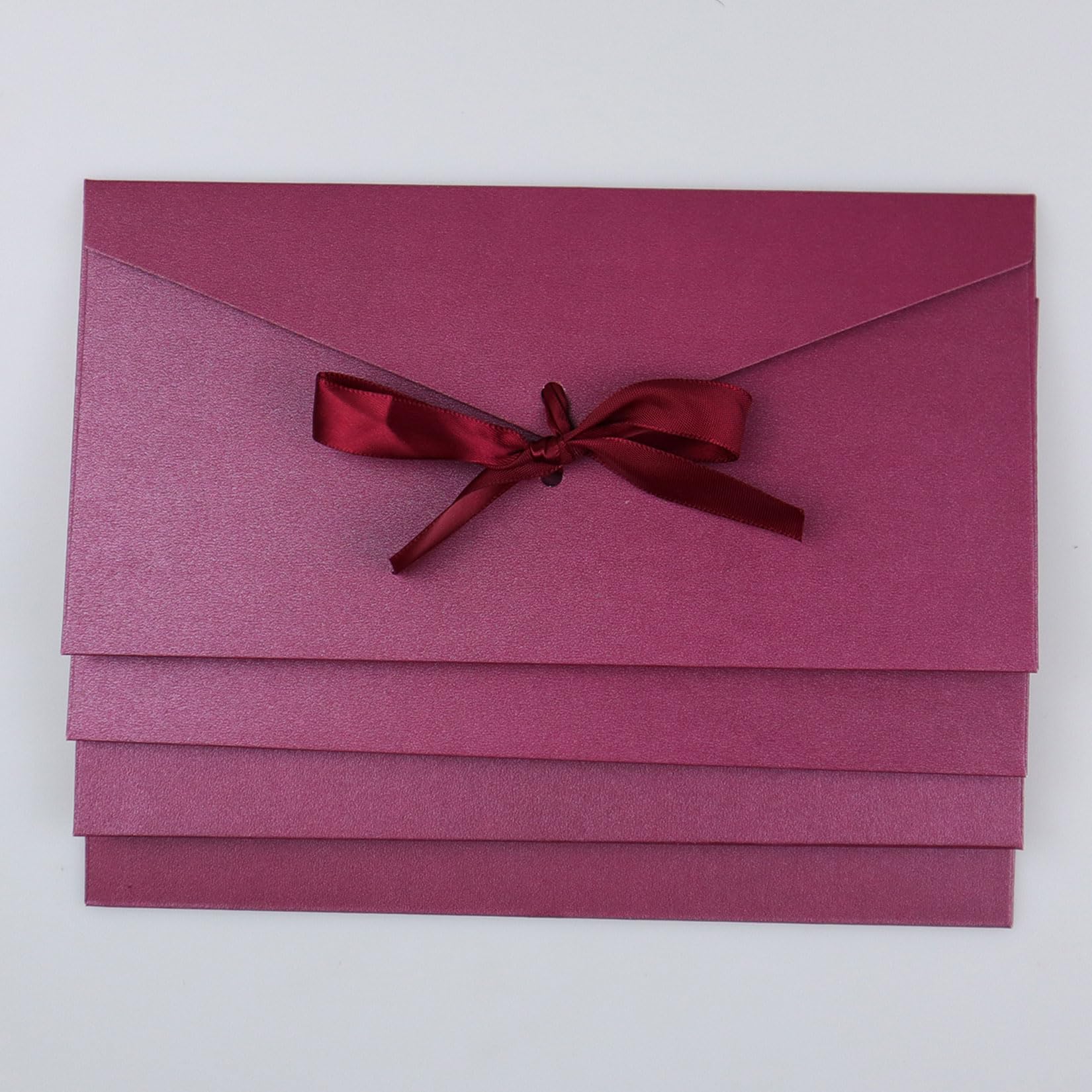 4 Pack Kraft Paper Envelopes with Ribbons, 22 * 10.9cm Luxury Mailing Envelopes, Invitation Envelopes for Festival, Party, Greeting Cards, Gift Cards - Purple