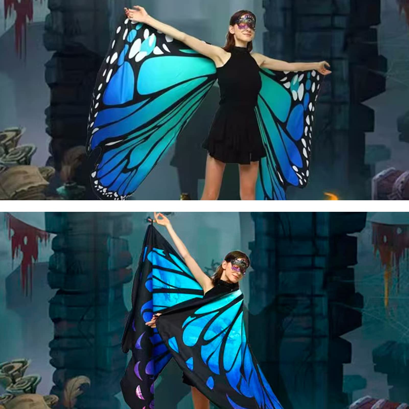 Karjiaja Adult Butterfly Wings Cape Fancy Dress Up Butterfly Fairy Wings Butterfly Shawl Wings Rainbow Butterfly Wings Costume For Christmas Halloween Party With Butterfly Headband