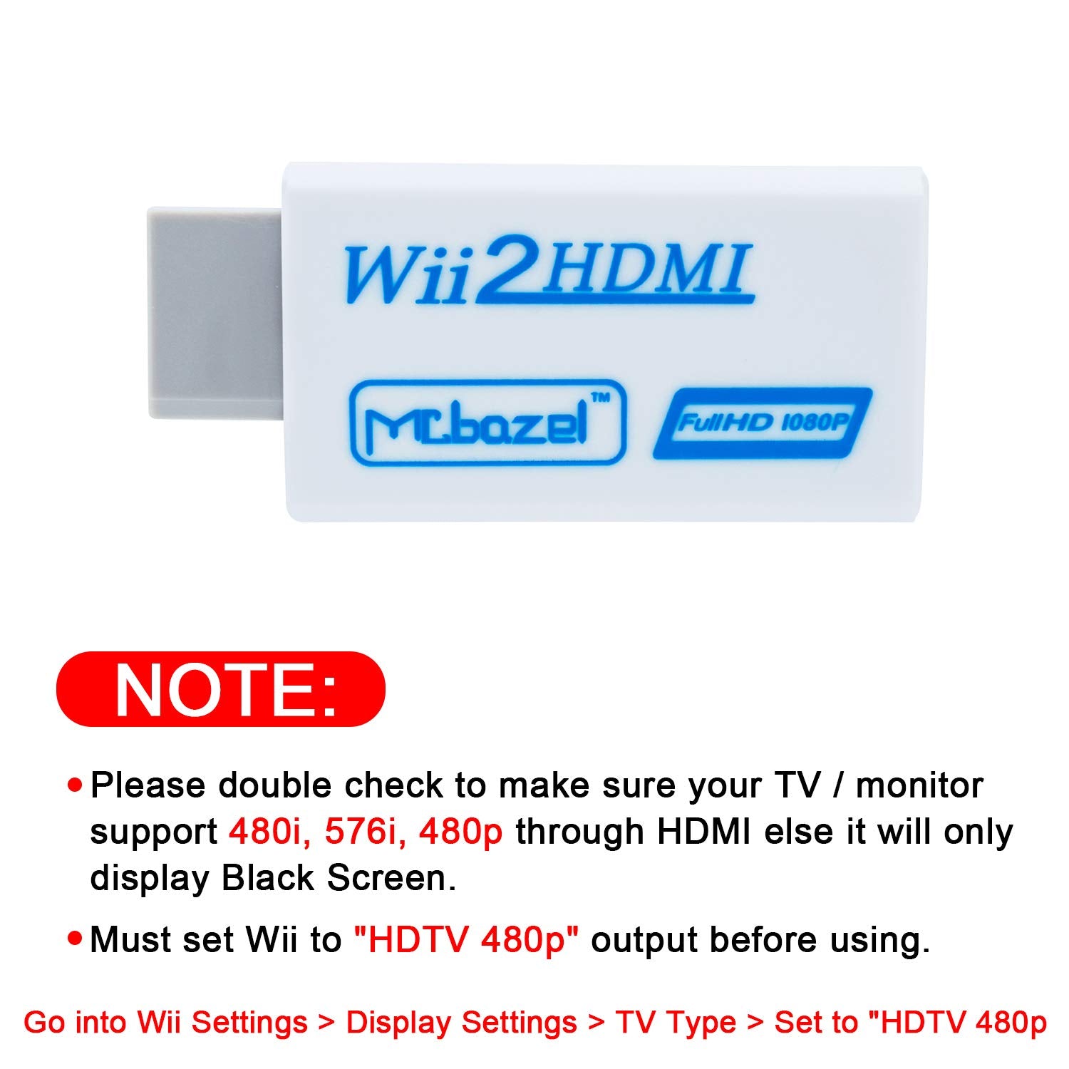 Mcbazel Wii hdmi Adapter, Wii to HDMI Converter,Full HD 1080P Video Adapter Converter With 3.5mm audio