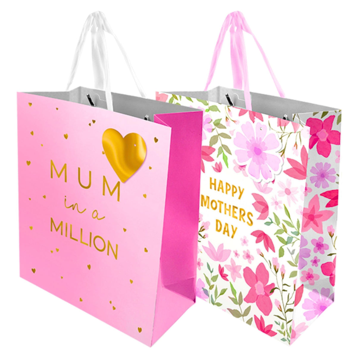 Mothers Day Medium Gift Bags with Gift Tags   Pack of 2   25.4cm x 21.3cm x 10cm   Mothers Day Thick Luxury Paper Gift Bag   Mums Day Gifts Bag