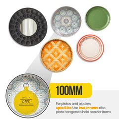 WINSOME Disc Plate Hangers for Walls - Strong Invisible Plate Holder Self Adhesive Stick On Hooks Picture Hanging Wall Plate Holder - Plate Hanging Disk, 100mm / 4'' (Pack of 5), Yellow