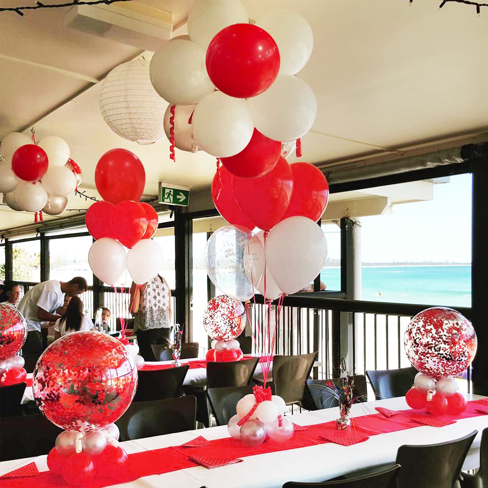 Red and White Latex Balloons 12 Inch 30 Pcs Red Birthday Party Balloons World Cup Football Decorations for Kids Men Christams Valentine's Day Baby Shower Wedding Winter Holiday New Year Party