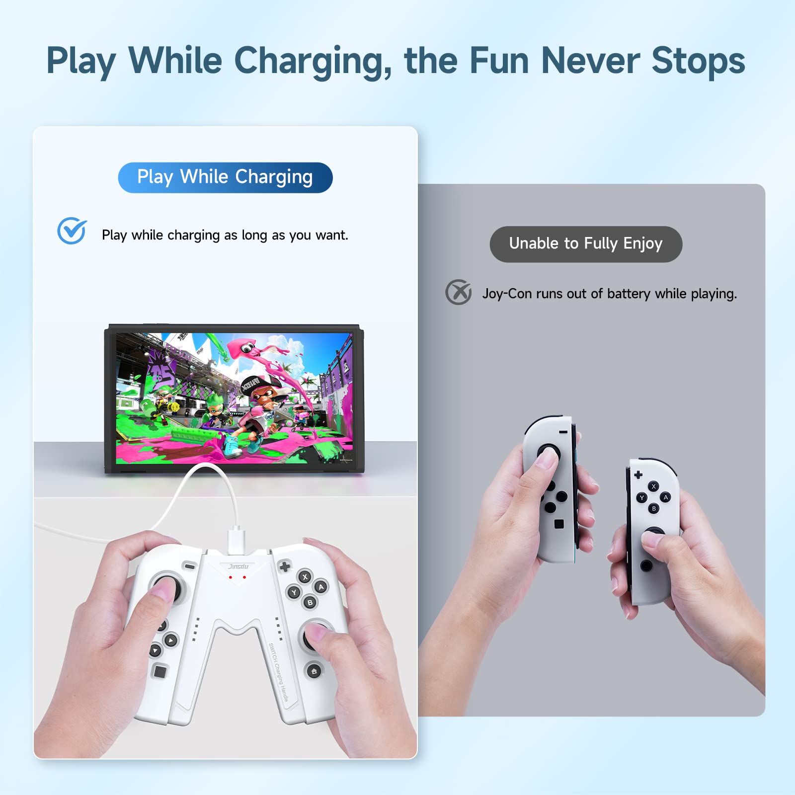 JINGDU Joy Con Charging Grip Handle for Nintendo Switch/OLED, Joystick Charging Comfort V-Shaped Game Grip Controller with Battery Indicators, High Speed Charge While Play, White