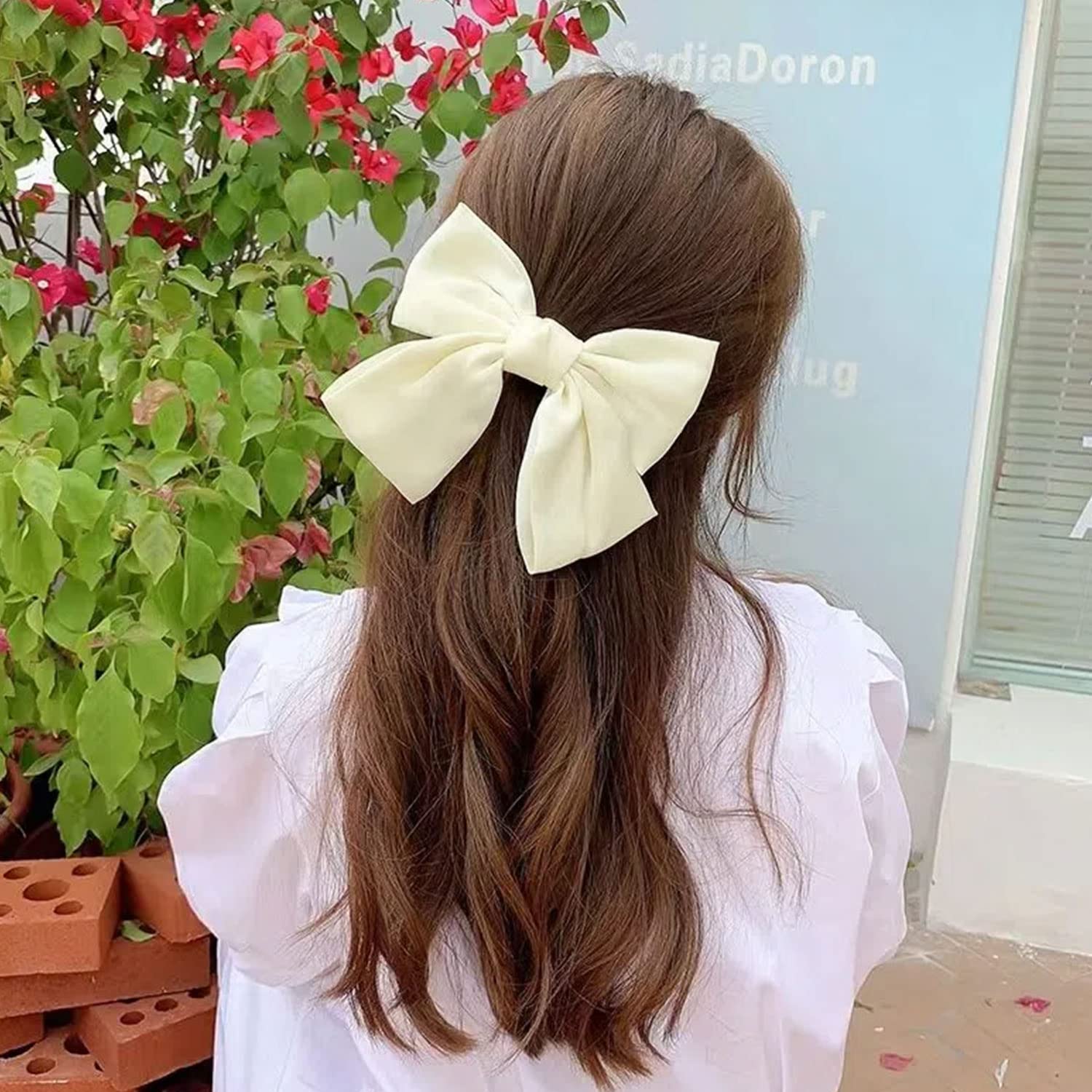 Bow Hair Clip, Hair Bows for Women Big Bowknot Hairpin French Hair Clips with Ribbon Solid Color Hair Barrette Clips Soft Satin Silky Hair Bows for Women Girls(White)