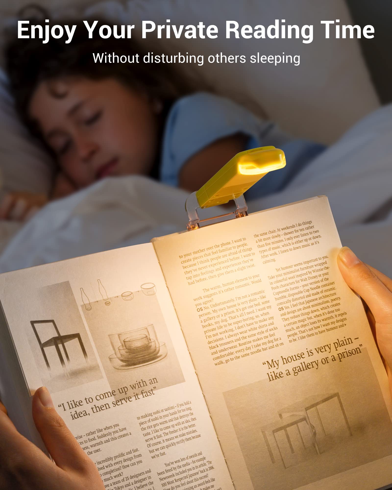 DEWENWILS Book Reading Light, Warm White Clip On LED with 2 Adjustable Brightness for Eye Protection, Rechargeable USB, Christmas Gifts for Bookworms, Kids(Yellow)