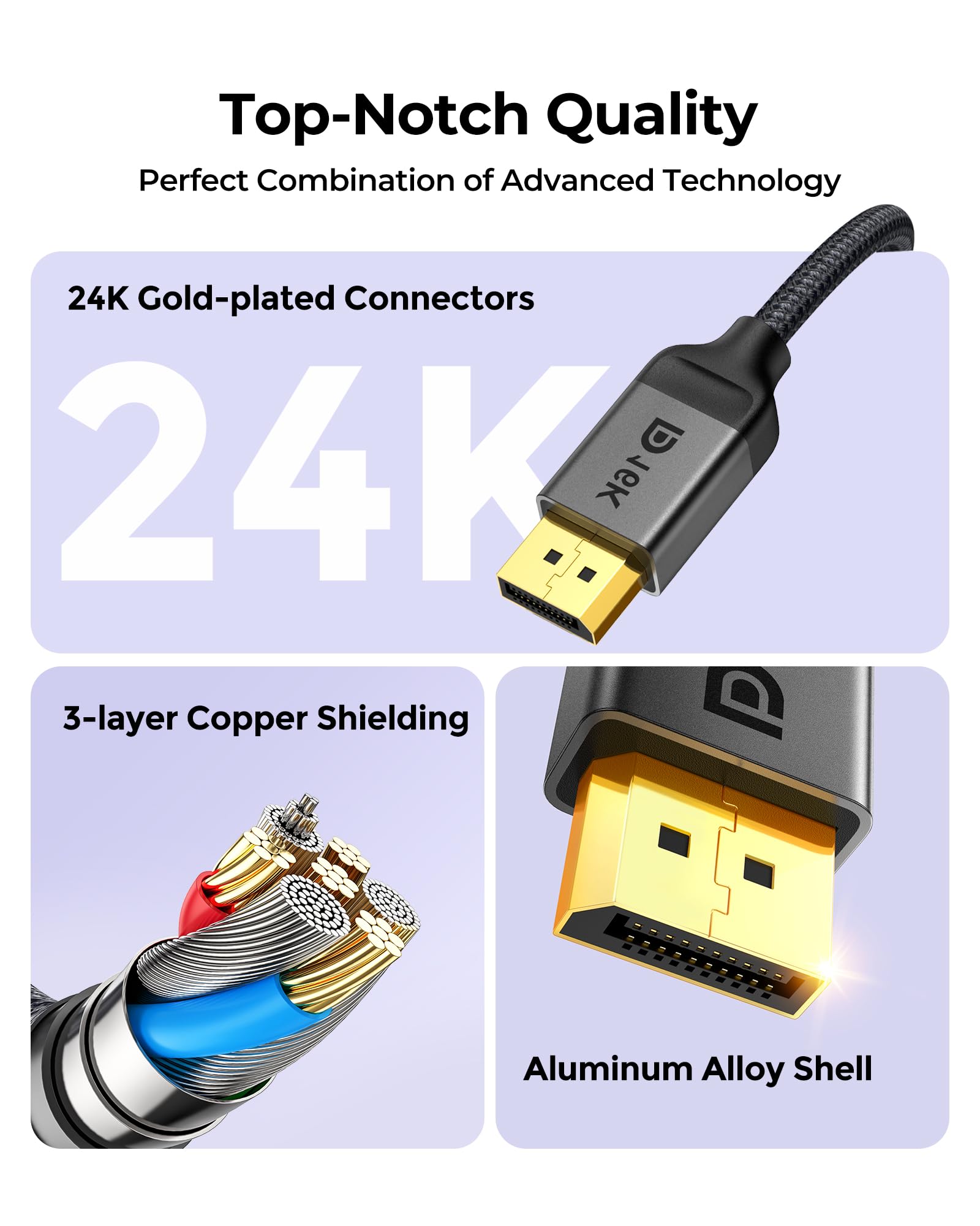 Silkland Vesa Certified Displayport Cable 2.1/2.0 2M, DP Cable Supports 4K@144Hz /165Hz /240Hz, 8K/10K/16K@60Hz, 80Gbps, HDR, ARC, DSC 1.2, G-Sync & Free-Sync, DP 2.1 for Gaming Monitor, Graphics Card