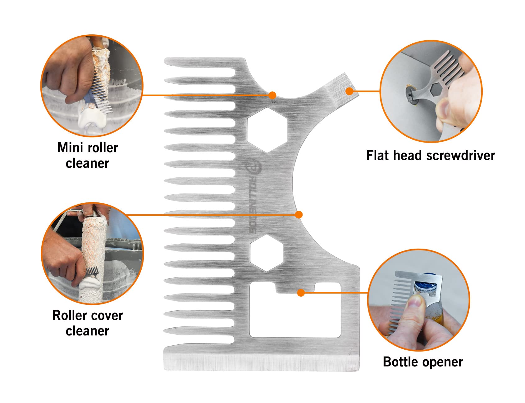 ROLLINGDOG 8 in 1 Paint Roller Cleaner Tool Paint Brush Comb - Flat Head Screwdriver,Chiseled Edge Scraper,Bottle Opener,8mm 10mm Wrench