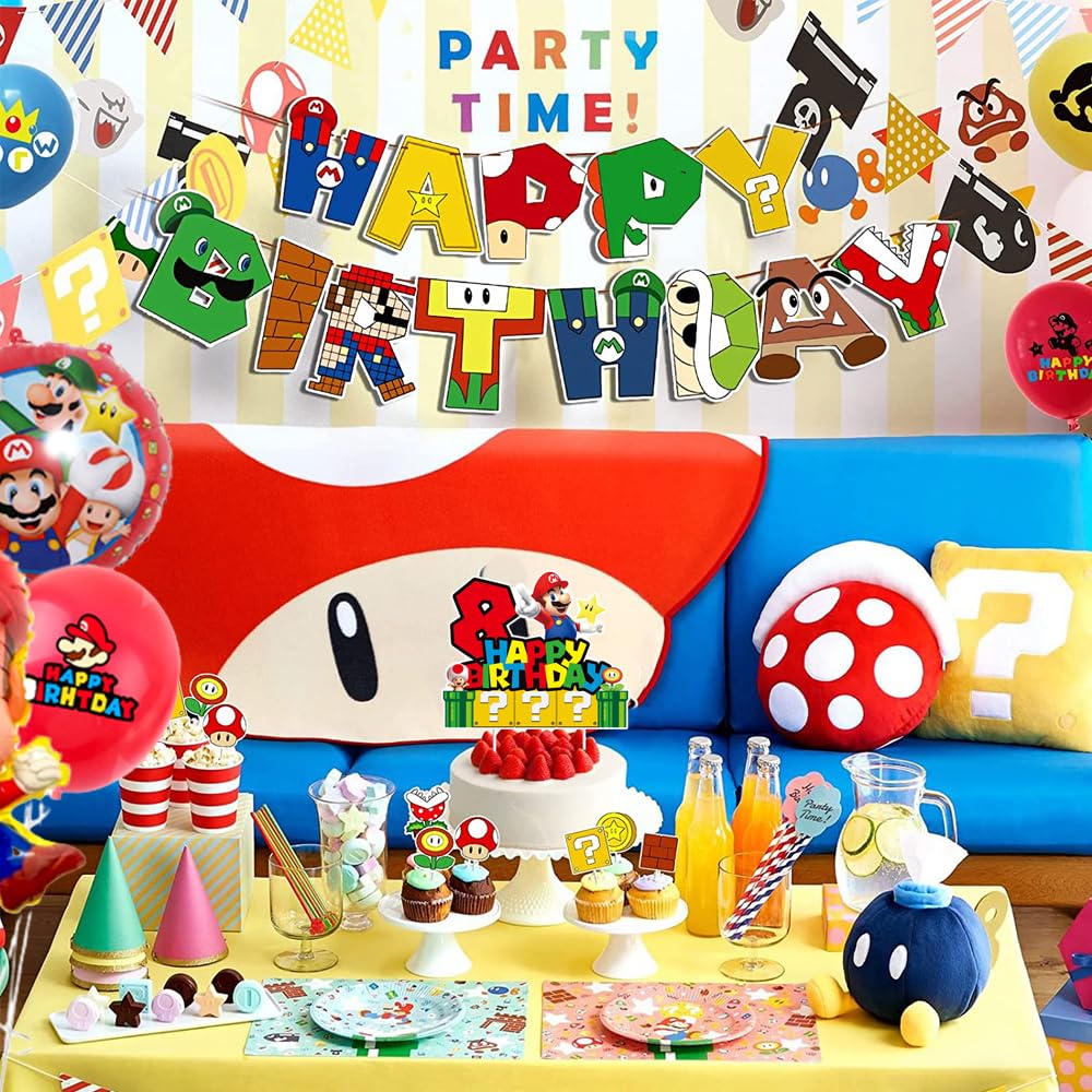 YOOYEH 1 PCS Mario Party Cake Toppers, 8th Cartoon Movie Themed Happy Birthday Party Supplies Decorations for Boys Girls Decorations (8th)