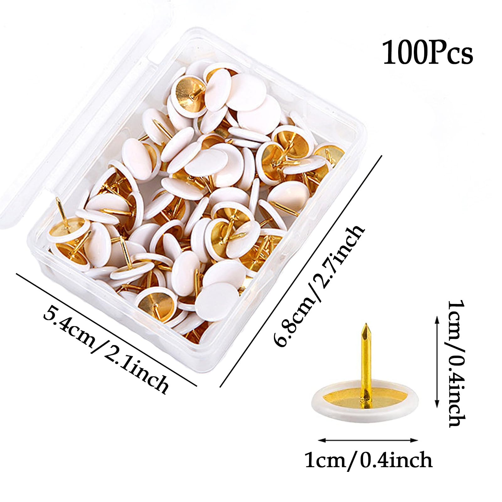 100 Pcs White Drawing Pins, drawing pins for walls, Decorative Drawing Pins Round HeadStorage Box for Wall Hangings Cork Board Maps Posters Photos Pinboard and Bulletin Boards