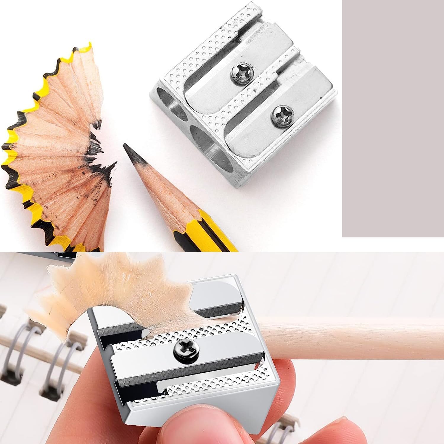 3PCS Metal Pencil Sharpeners with 2 Holes, Metal Sharpener Pencil Sharpeners for School Pencil