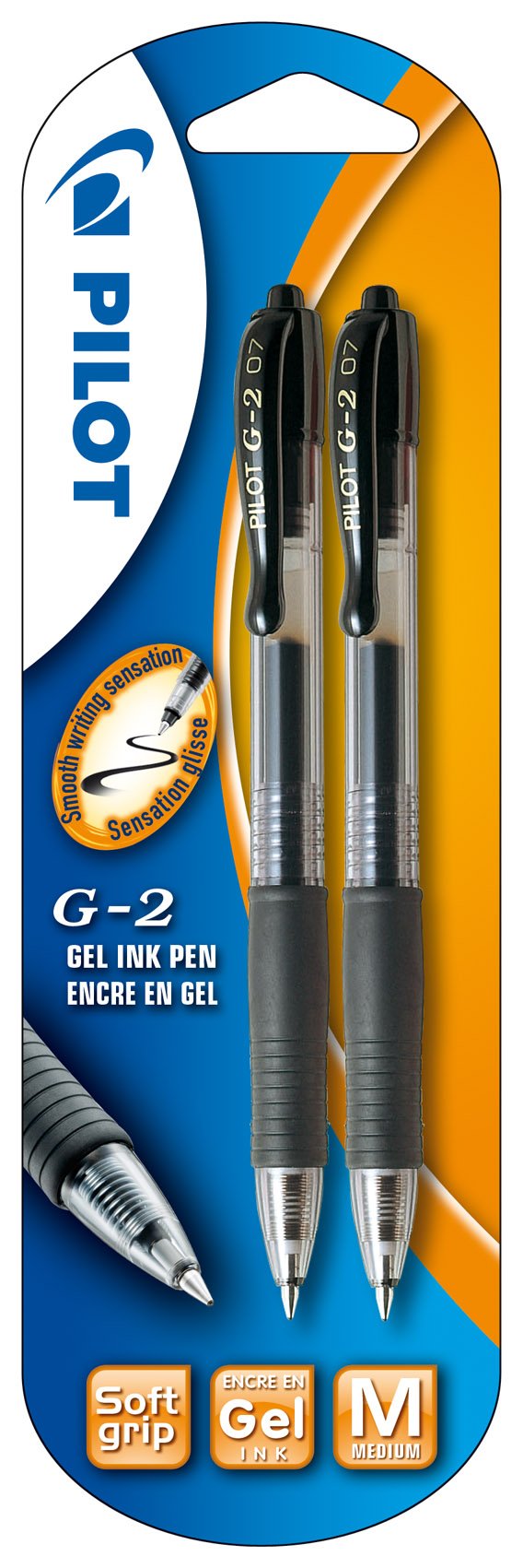 Pilot G207 Retractable Gel Rollerball 0.7 mm - Black, Pack of 2