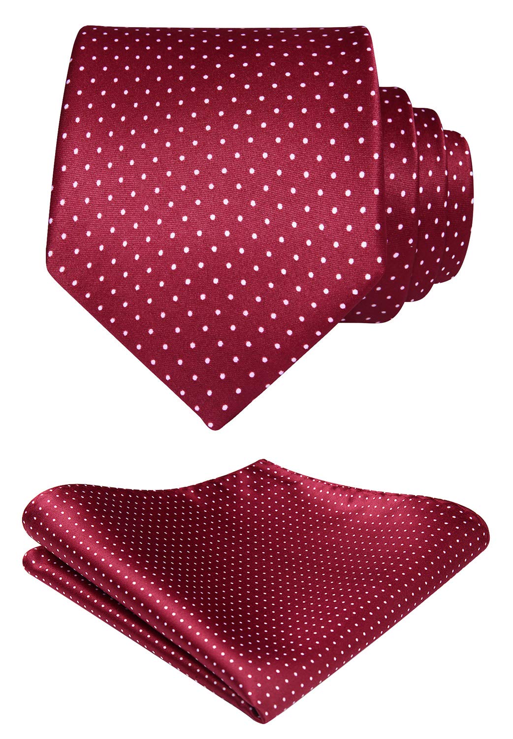 HISDERN Burgundy Ties for Men Polka Dot Wedding Tie Handkerchief Formal Business Necktie & Pocket Square Set