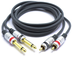 Cable 2RCA Male To 2x Jack 6.35mm 1/4 Inch Mono 1.5m VITALCO Audio TS 6.35 to 2 RCA Phono OFC Cables