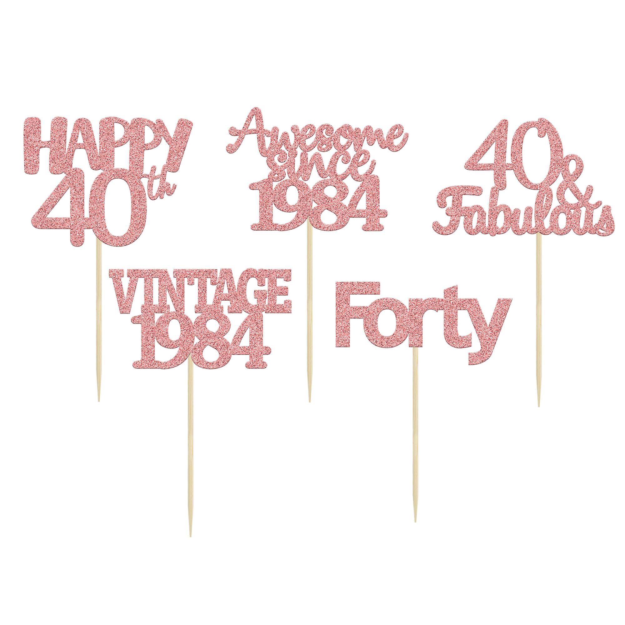 Gyufise 30Pcs Rose Gold Vintage 1984 Cupcake Toppers Glitter Number 40 Cheers to 40 Fabulous Forty Cupcake Picks 40th Birthday Wedding Anniversary Party Cake Decorations Supplies