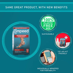 Compeed Mixed Size Blister Plasters, 12 Hydrocolloid Plasters, Foot Treatment, Heal Fast, 100% Plastic Free Carton Pack