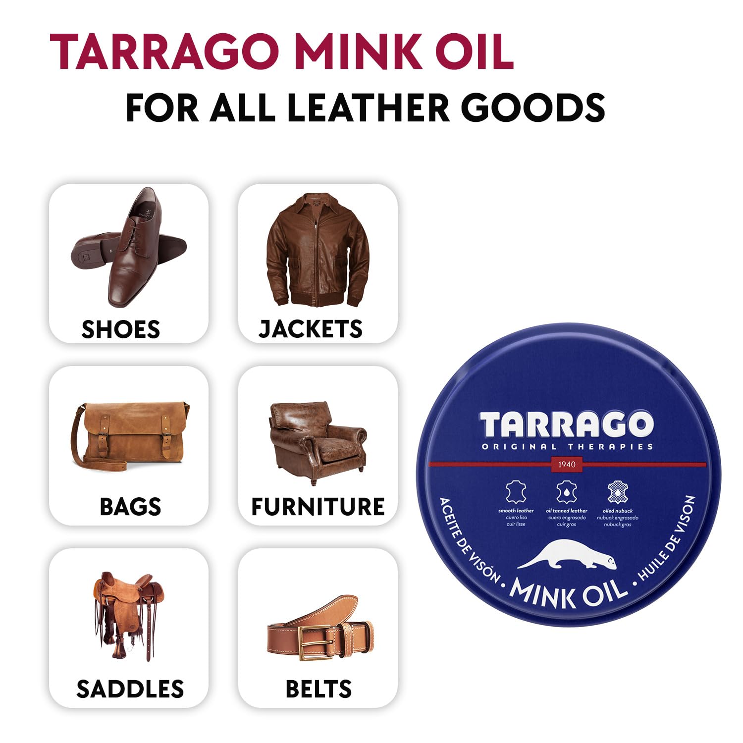 Tarrago Mink Oil 100 ml   Mink Oil Enriched Grease for Leather Goods   Filler Paste for Repairing All Types of Footwear On Leather Surfaces   Perfect for Leather and Textile Surfaces