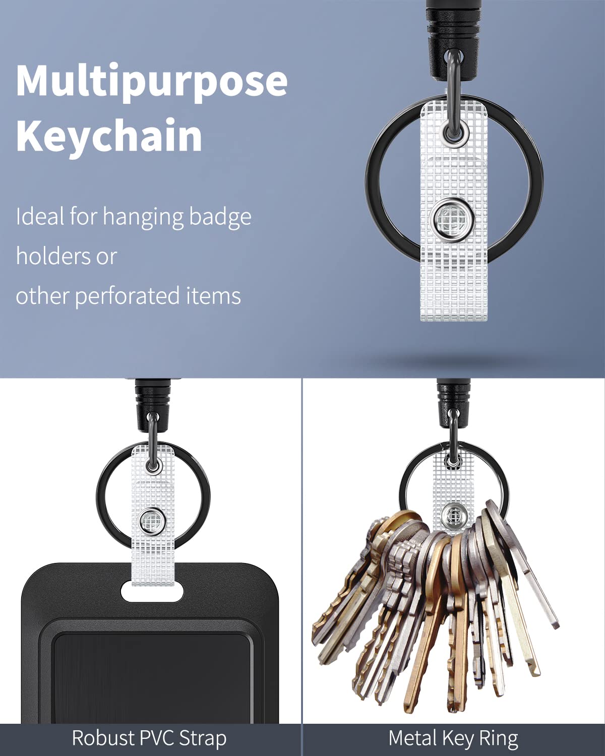 Uniclife Retractable Keychain for Badge Holder Heavy Duty Badge Reel for up to 226 g Strong ABS Casing with Stainless Steel Spring Coil 80 cm Steel Wire Rope Carabiner Clip and Key Ring,3 Pack