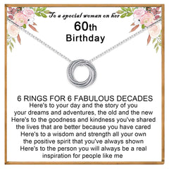 VOSAP 60th Birthday Gifts for Women, 60 Birthday Gifts for Best Friends, Sterling Silver 6 Rings Necklace Jewellery 60th Birthday Gifts for Her Mum