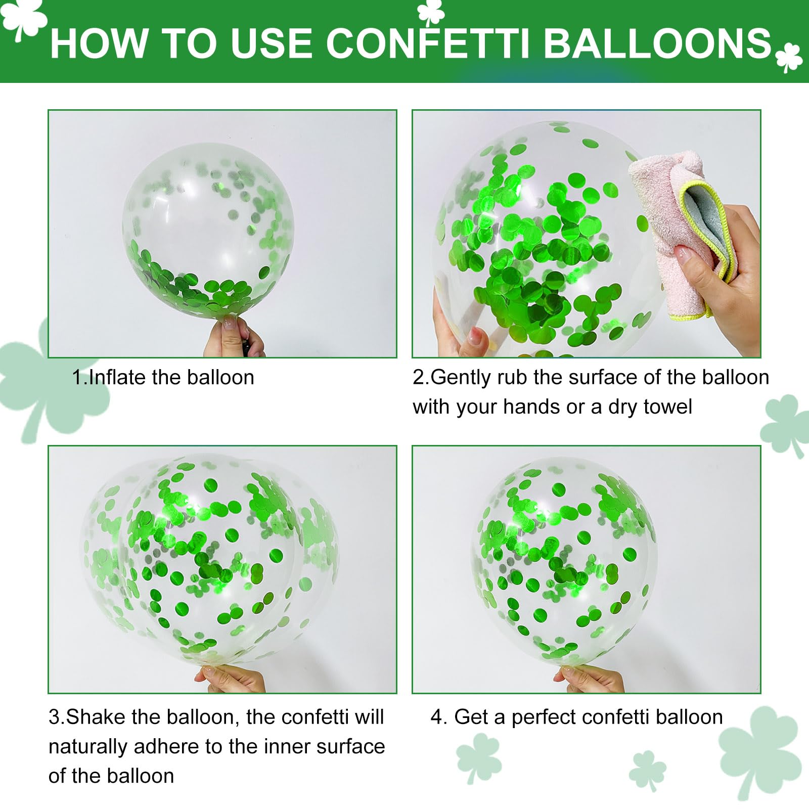 NEBURORA Green and White Balloons 60 Pcs 12 Inch St. Patrick's Day Confetti Latex Balloons Set for Irish Saint Patty's Day Parade Green-Themed Party Decorations Supplies