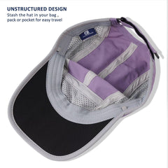 GADIEMKENSD Folding Running Men Hat Long Brim Golf Hats Quick Dry Baseball Caps Unstructured Breathable Light Cooling Cap Adjustable Trucker Hat for Outdoor Sport Hiking Workout Gym Travel Purple