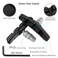 NUWAB 2 Pairs Premium Bike Brake Pads, Professional Mountain Bike V-Brake Pads with Hex Nuts and Spacers, Universal Bicycle Brake Blocks, 1PCS Allen Wrench Come With