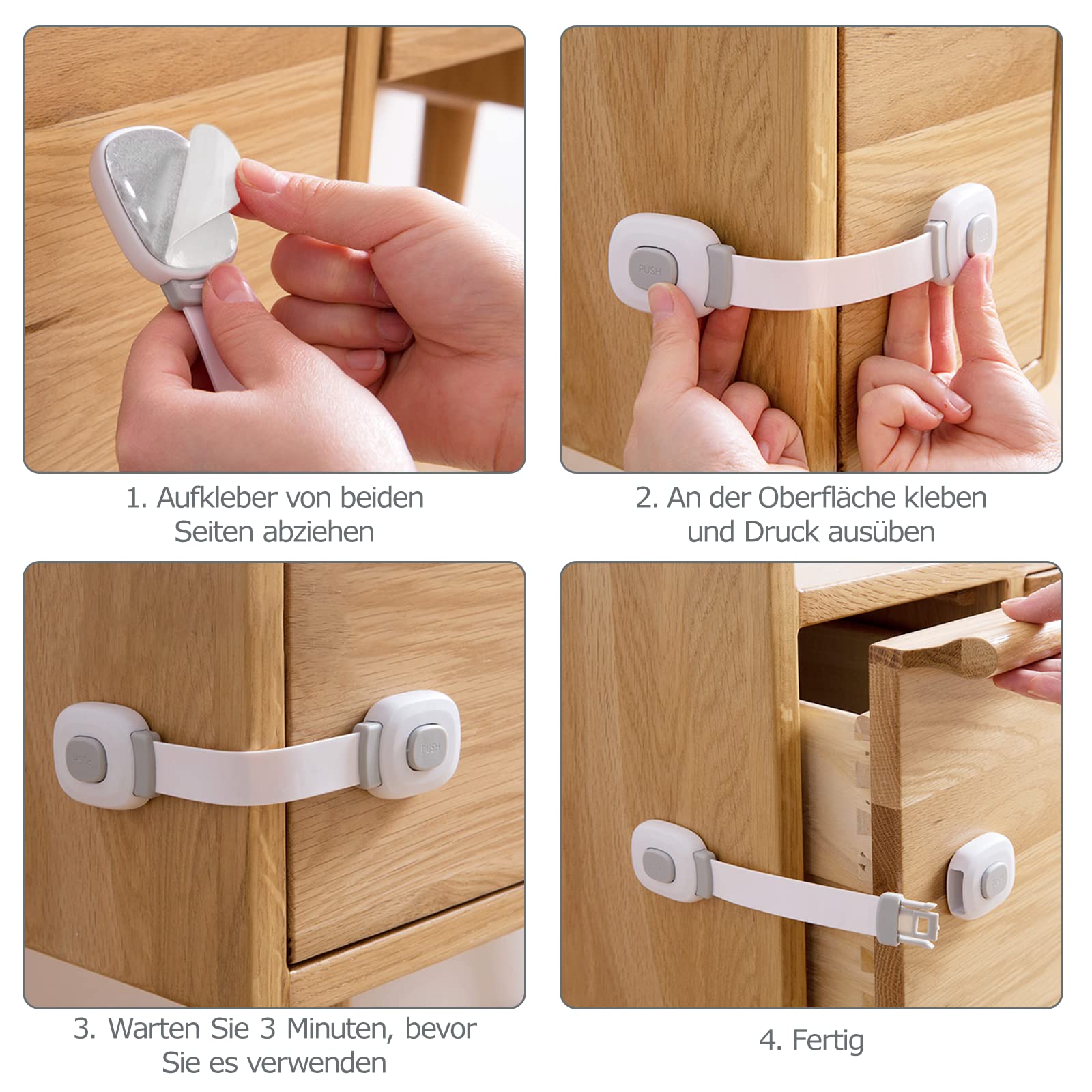 BillyBath Premium Baby Cabinet Lock, Pack of 6 Child Safety for Cupboard, Drawers, Refrigerator, Toilet Seat with Strong Adhesive, No Drilling Required Cupboard Lock, Grey