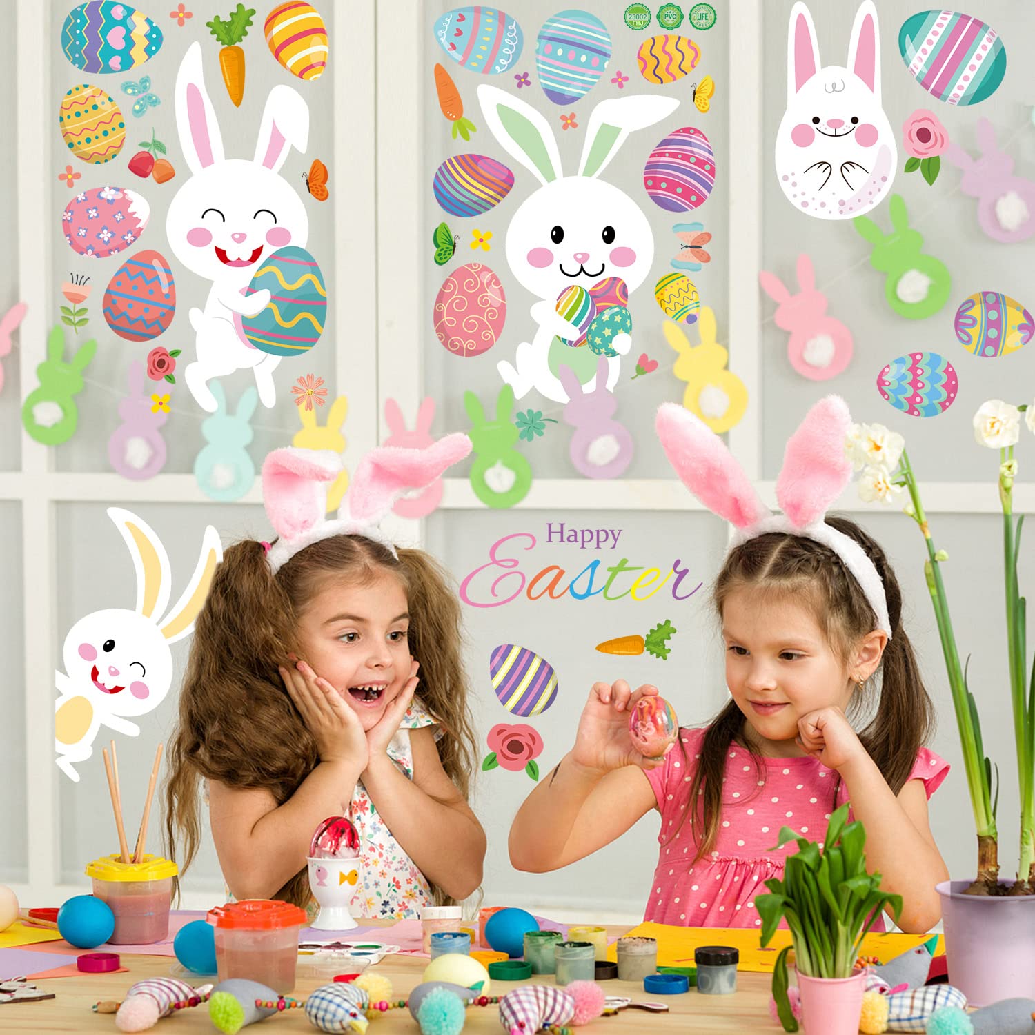 AhfuLife Easter Window Stickers, 9 Sheets Reusable Easter Window Clings for Kids Easter Decorations, Double Sided Window Stickers for Home Office Shop Window Decorations (Style 2)