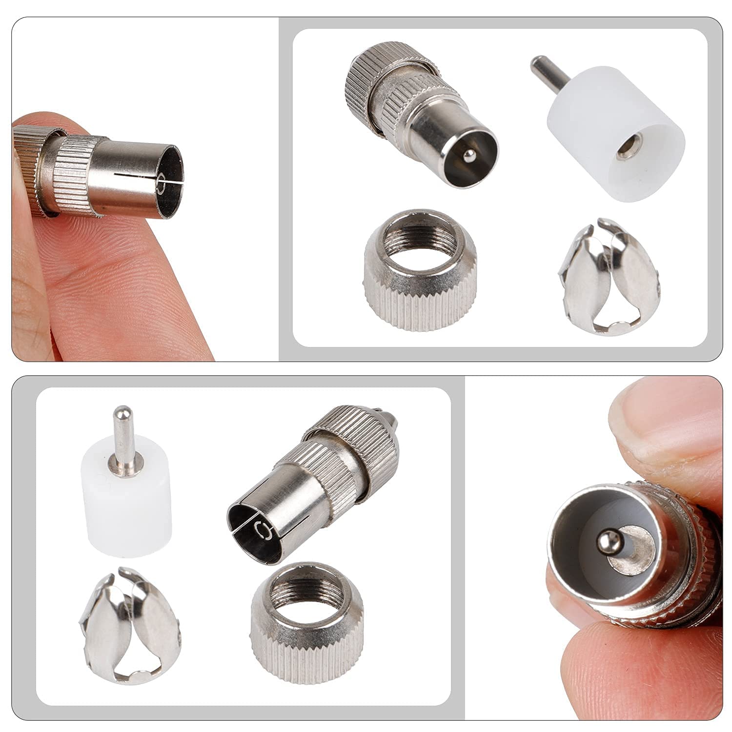 NADDZ Tv Aerial Coaxial Cable Connectors Adaptor, Ariel Connection for Tv, Coaxial Tv Aerial Connector 5 PCS Metal Tv Aerial Co-Axial Plug, Multipack Set for Television Rf Cable Freeview Metal.