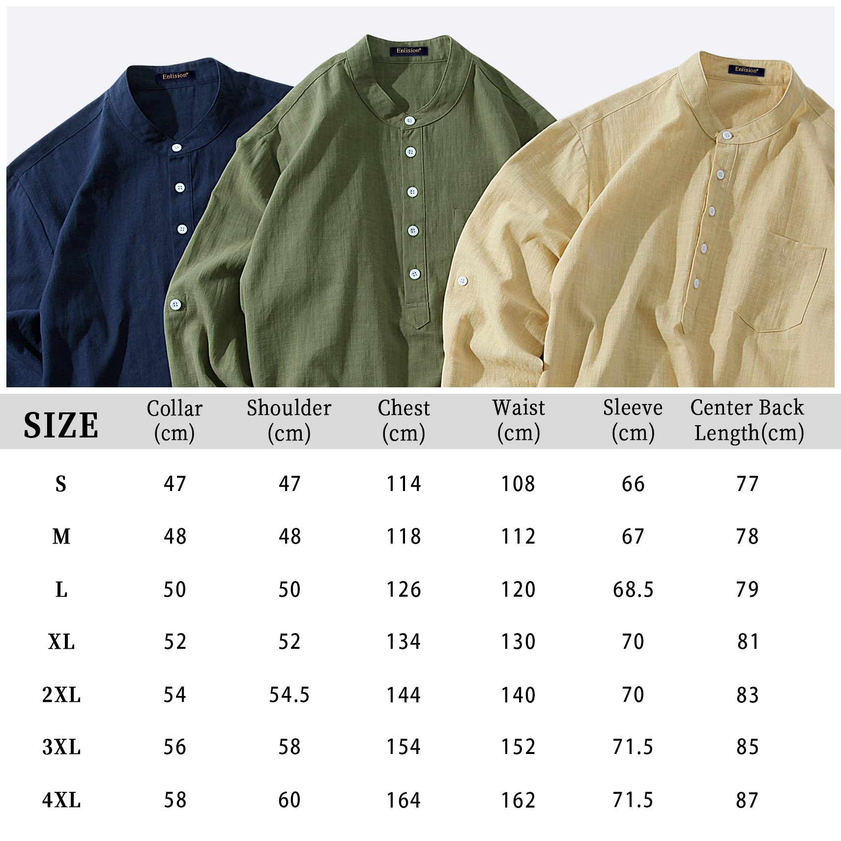 Enlision Mens Pink Cotton Linen Shirts Long Sleeve Shirt Button Down Henley Shirts Lightweight Casual Plain Tops for Men S